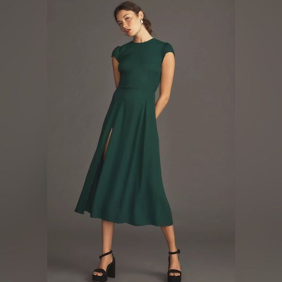 Reformation Gavin Midi Dress in Emerald - Picture 6 of 12